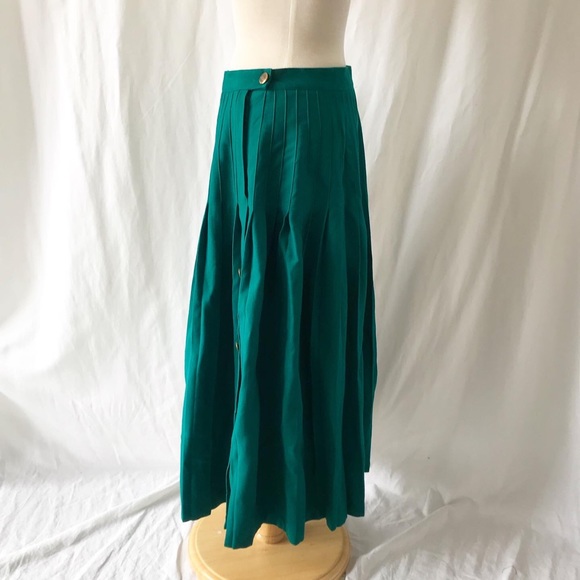 Vintage ONE + ONE green pleated wool skirt size S - Picture 5 of 9